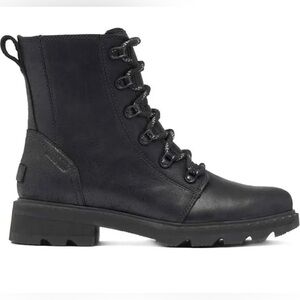 SOREL 10.5 Women’s Lennox Lace-Up Waterproof Combat Boots - Black Leather